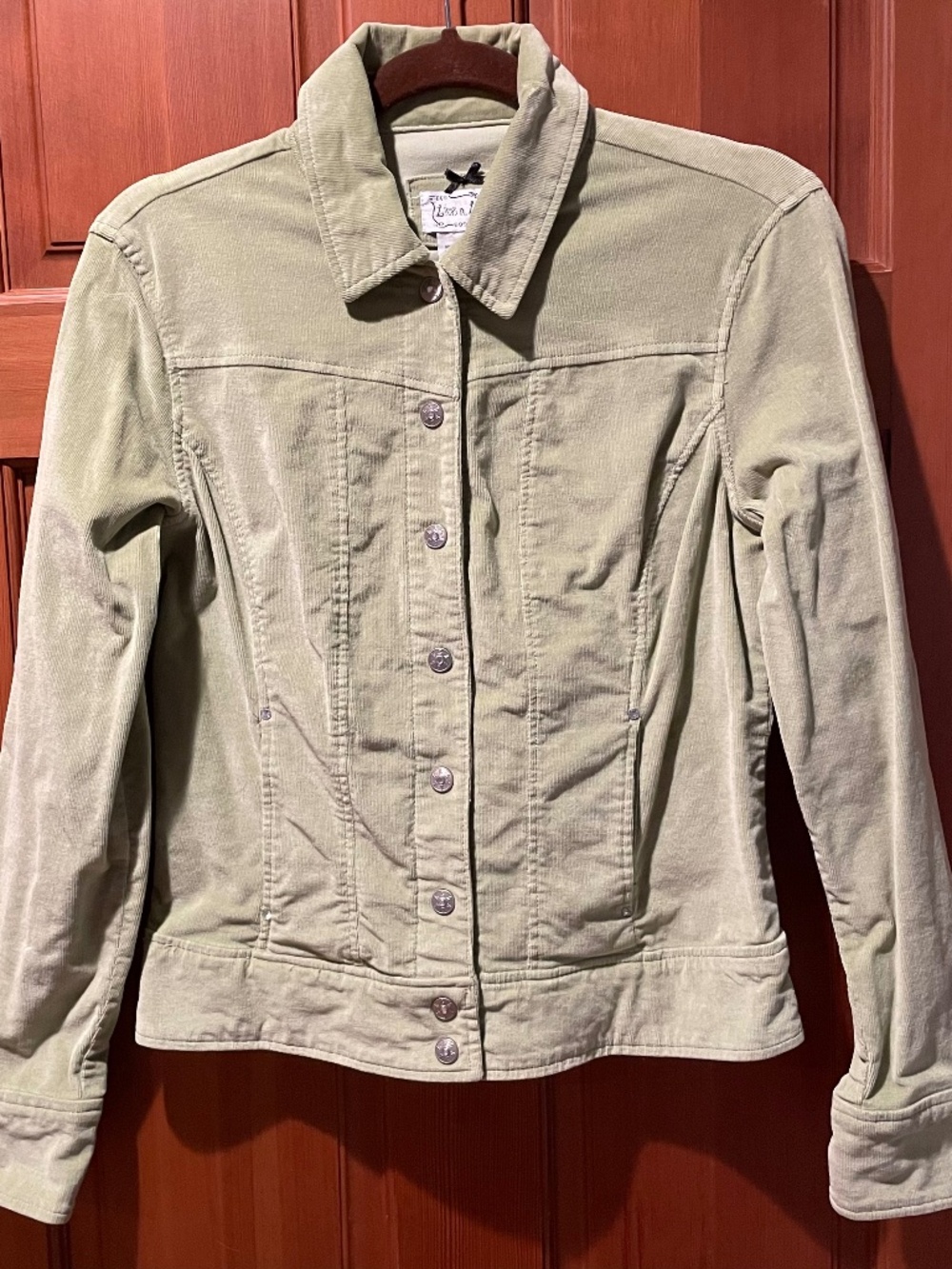 Women’s “Live a Little” Small Sage Green Stretch Corduroy Jacket